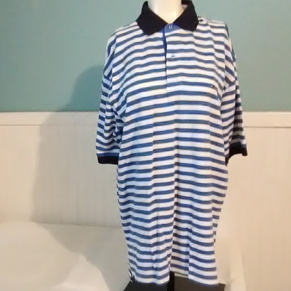 SALE NWT Mens Tommy Hilfiger Striped Polo. L - Picture 1 of 7